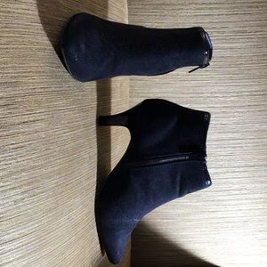 Black suede heeled Chelsea boots